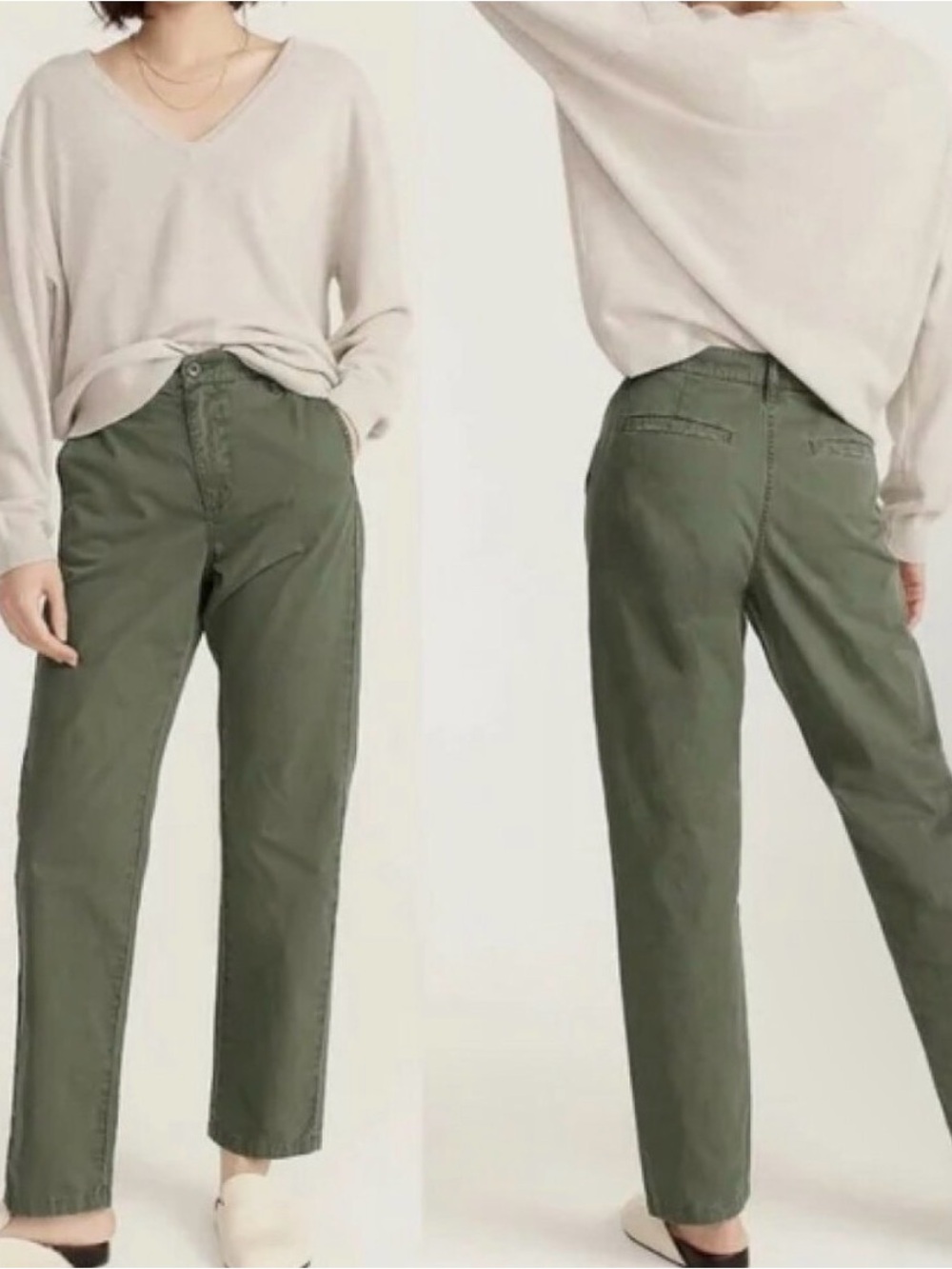 JCrew Slouchy Boyfriend Olive Green 100% Cotton Straight Leg Trouser Sz 30 10